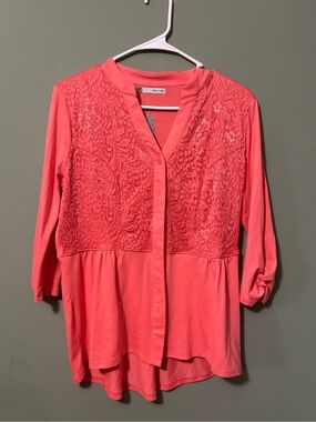 Maurices Coral Lace-Panel Button-Down Blouse